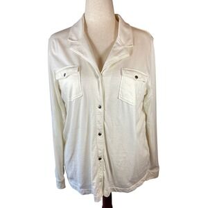 J. Jill Ivory Cotton Knit Button Down Shirt Tall Large Cream Utility Pocket Top